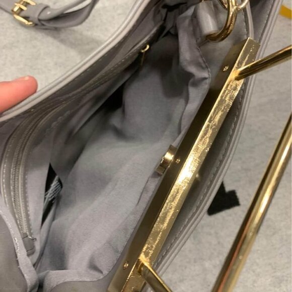 Bebe- gray crossbody bag with gold accents/handle. 2 large compartments. Adjusta - Picture 6 of 10